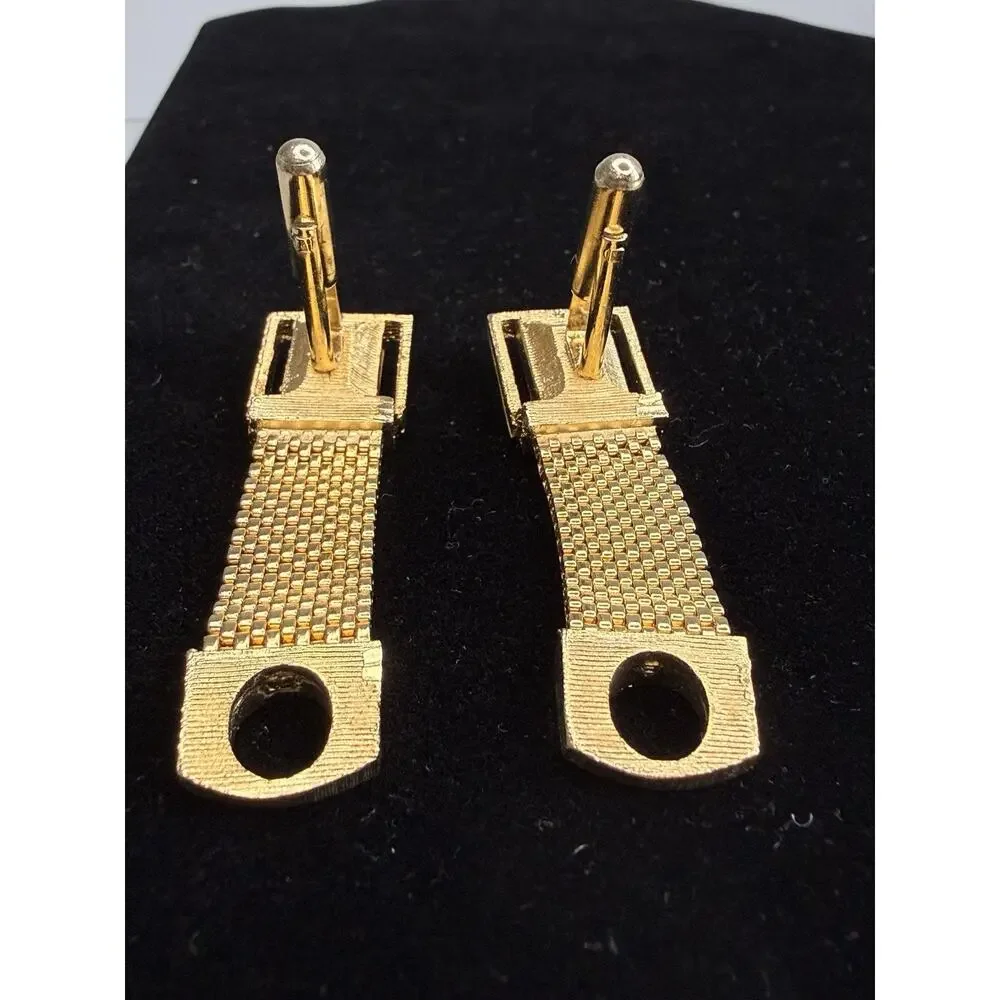 Vintage 1960's Swank Wrap Around Mesh Cufflinks Emerals Green Block Glass Stone